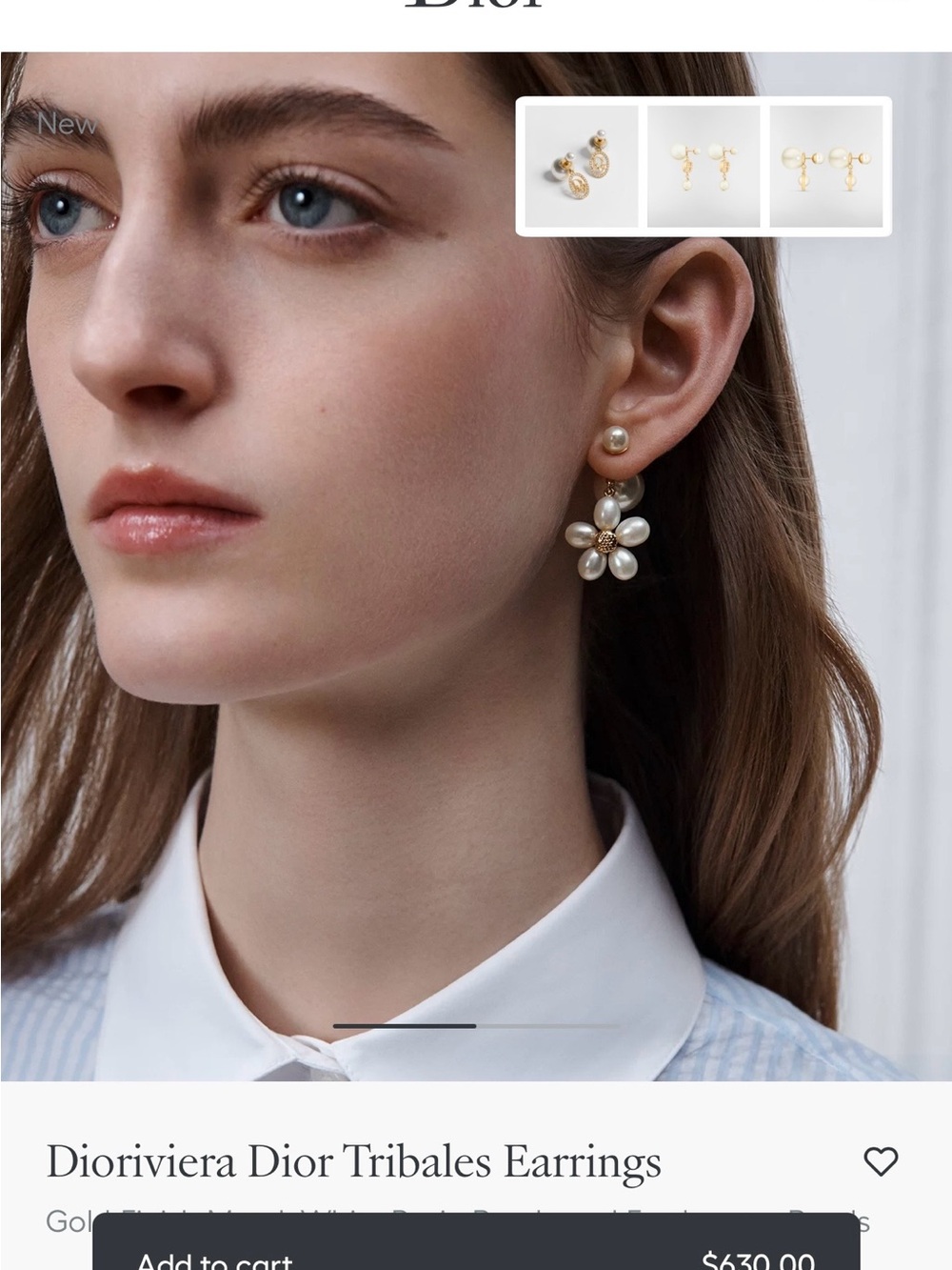 Dior Tribales Gold-Tone Earrings with Ivory Pearls and Crystal Drops - Picture 6 of 6
